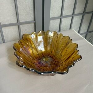 Vintage marigold carnival glass bowl in the "Sunflower" or "Lily Pons" pattern,